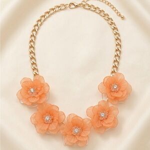 Gold Chain Necklace with Peach Flower Accents